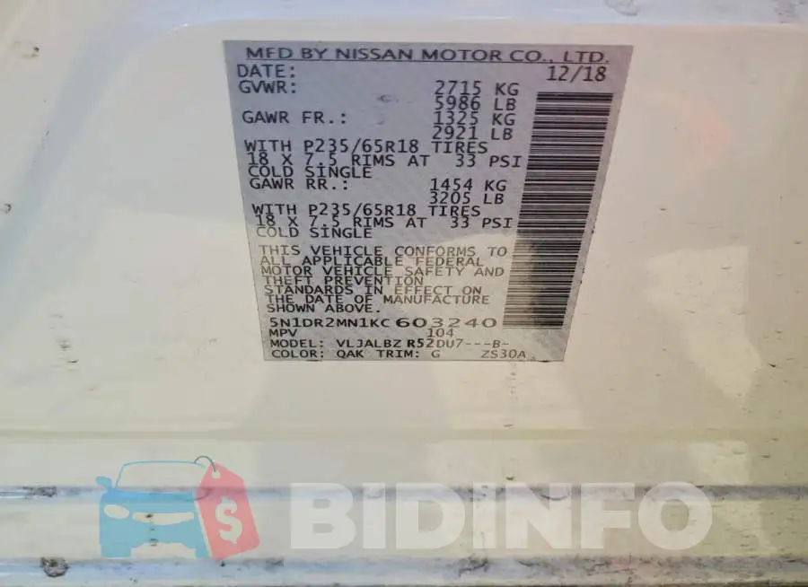 5N1DR2MN1KC603240 Photo# 12