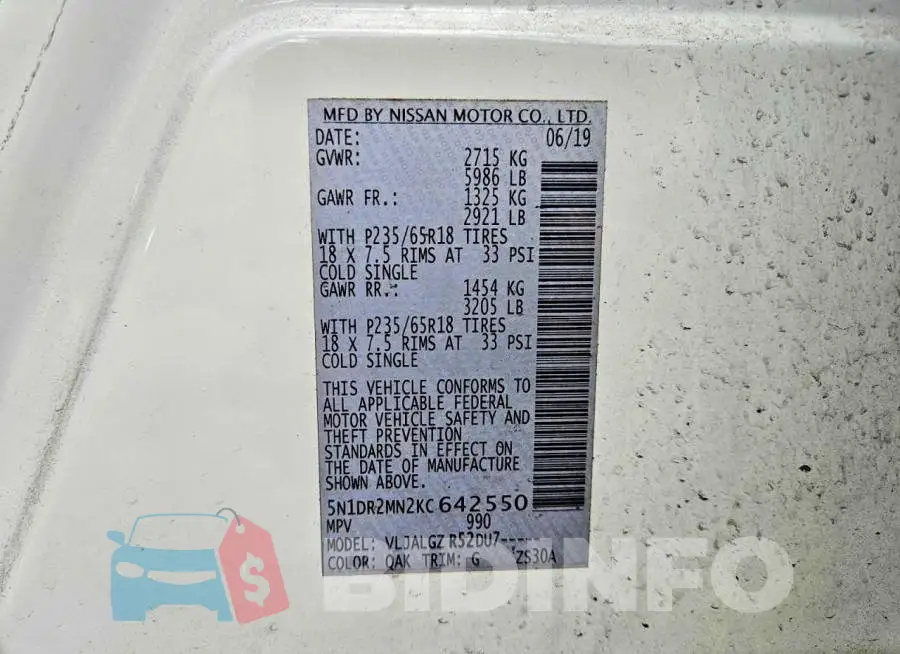5N1DR2MN2KC642550 Photo# 10