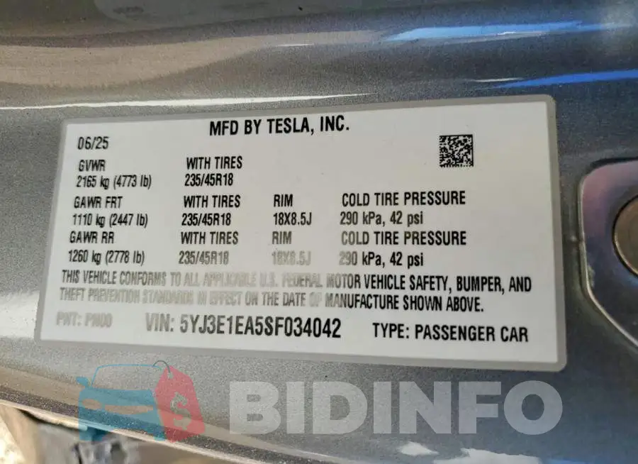 5YJ3E1EA5SF034042 Photo# 12