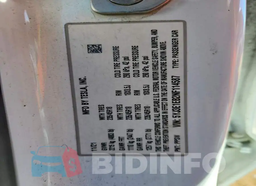 5YJ3E1EB2NF114587 Photo# 12