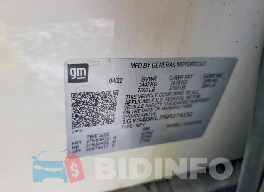 1GYS4BKL2NR274152 Photo# 13