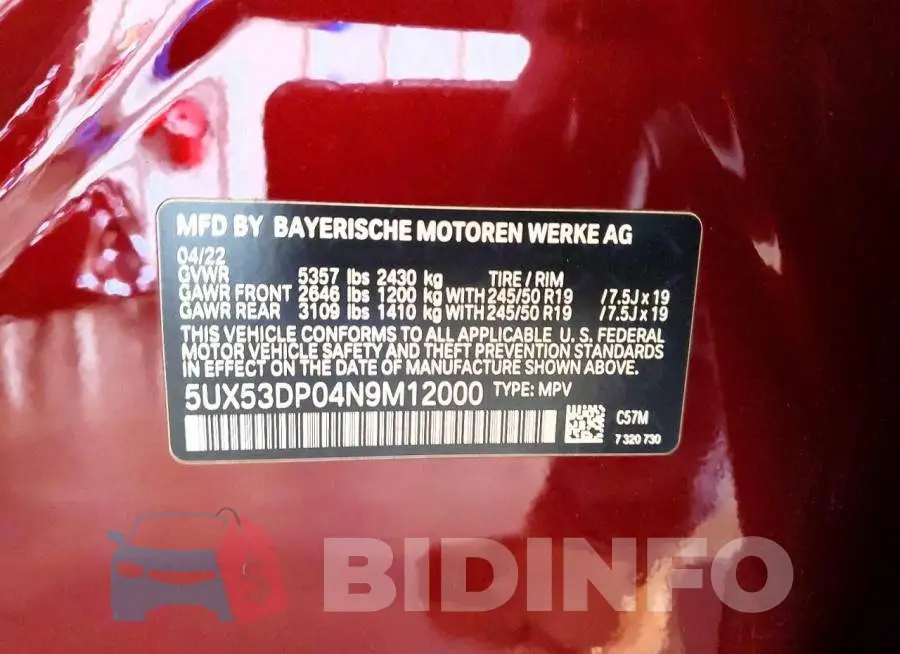 5UX53DP04N9M12000 Photo# 14