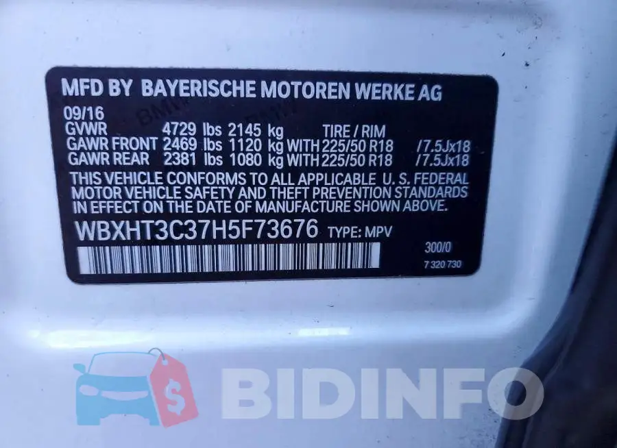 WBXHT3C37H5F73676 Photo# 13