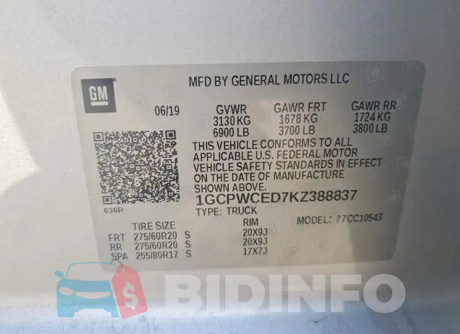 1GCPWCED7KZ388837 Photo# 12