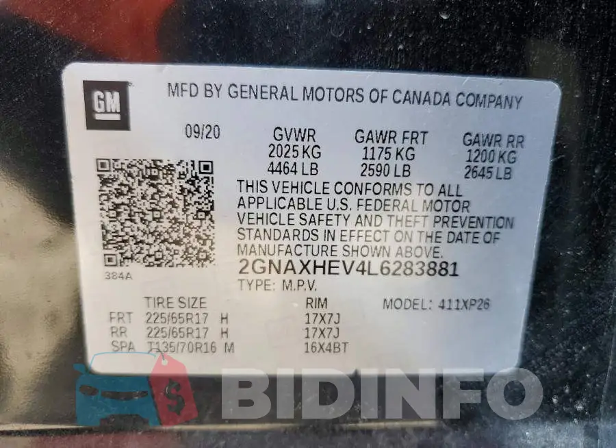 2GNAXHEV4L6283881 Photo# 13