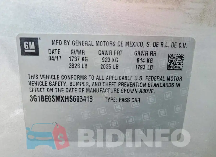 3G1BE6SMXHS603418 Photo# 12