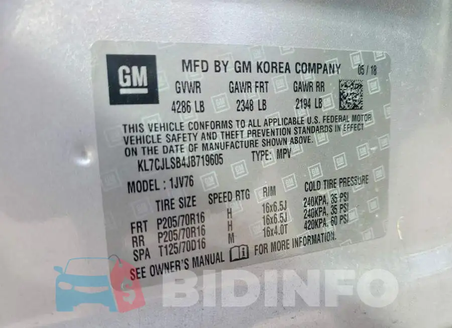 KL7CJLSB4JB719605 Photo# 12