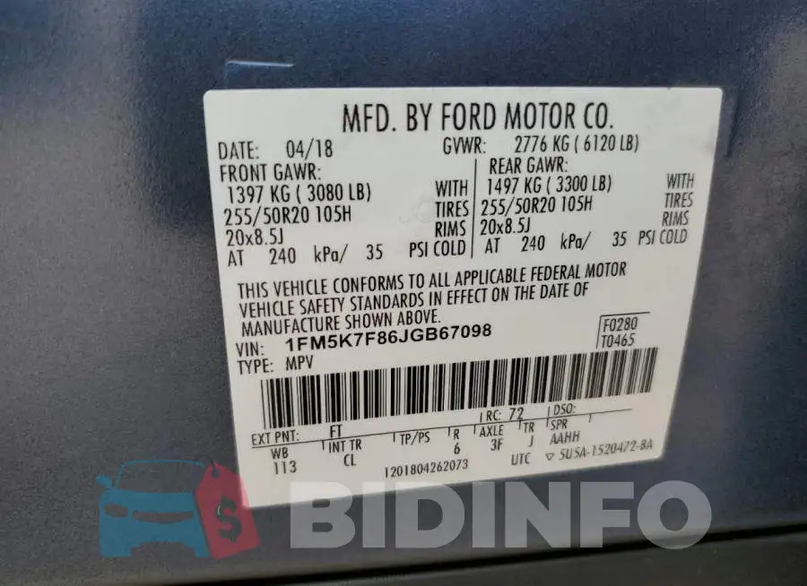 1FM5K7F86JGB67098 Photo# 13