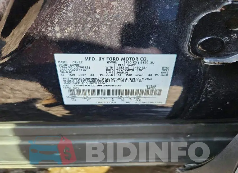 1FM5K8LC9NGB96535 Photo# 13