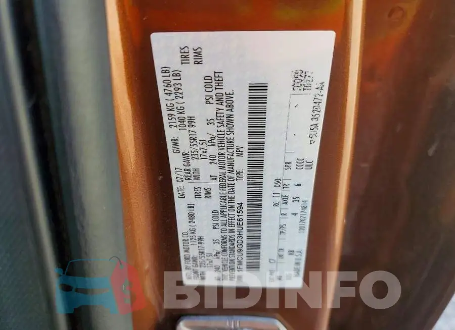 1FMCU9GD3HUE61594 Photo# 13