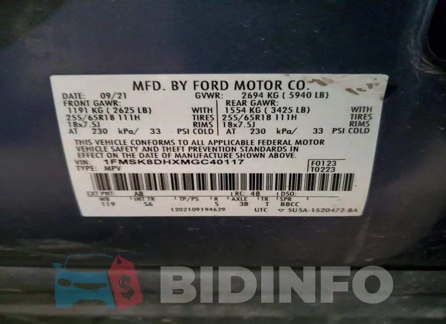 1FMSK8DHXMGC40117 Photo# 13