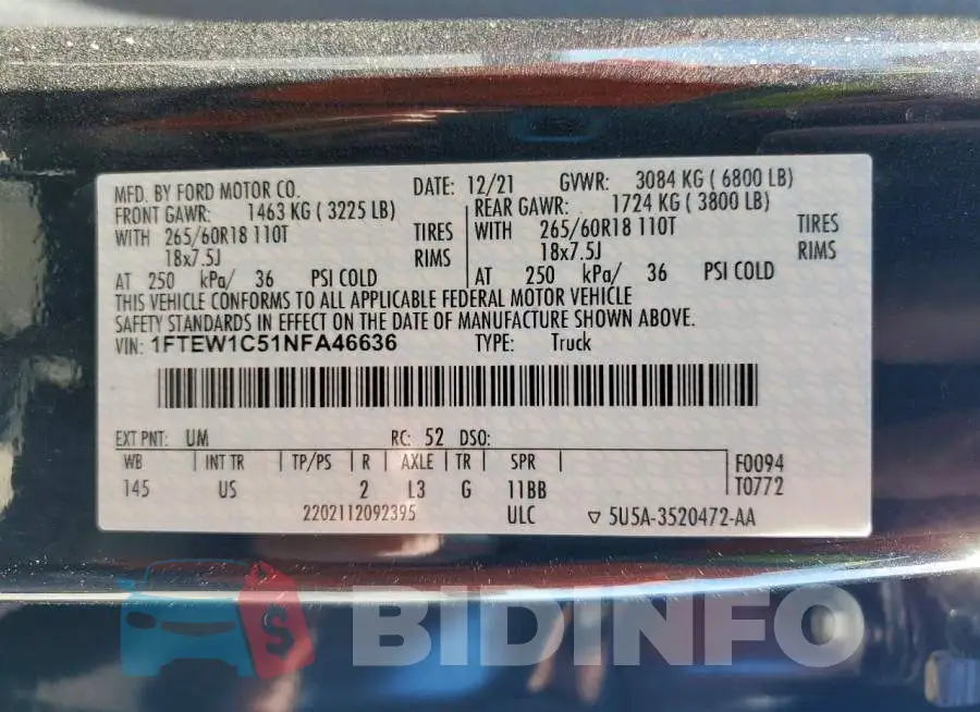 1FTEW1C51NFA46636 Photo# 12