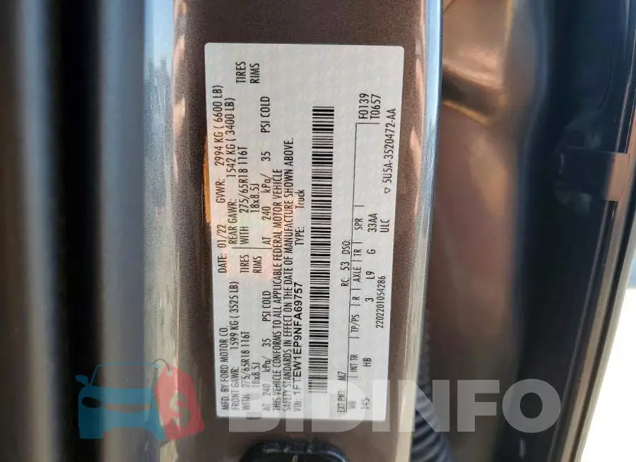 1FTEW1EP9NFA69757 Photo# 12