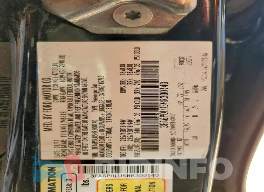 3FA6P0LU5HR300140 Photo# 13