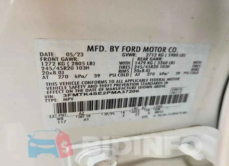 3FMTK4SE2PMA37206 Photo# 13