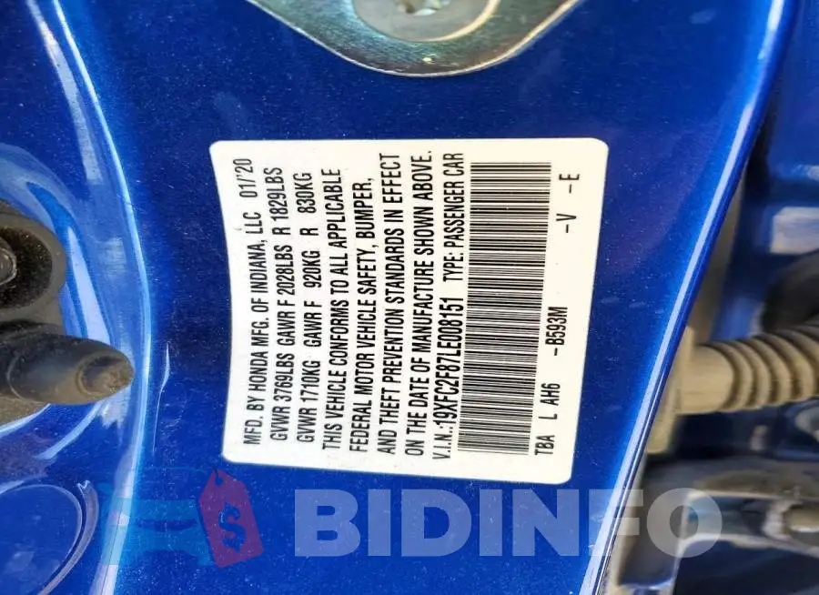 19XFC2F87LE008151 Photo# 13