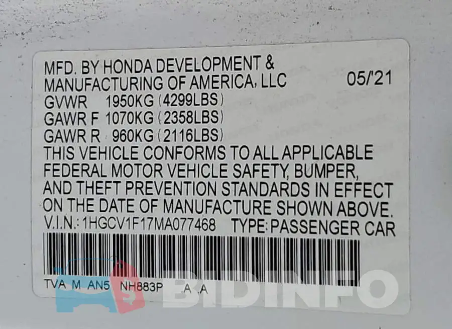 1HGCV1F17MA077468 Photo# 13
