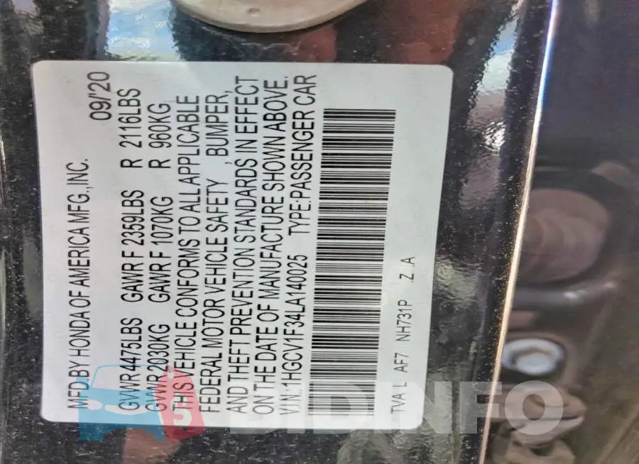 1HGCV1F34LA140025 Photo# 12