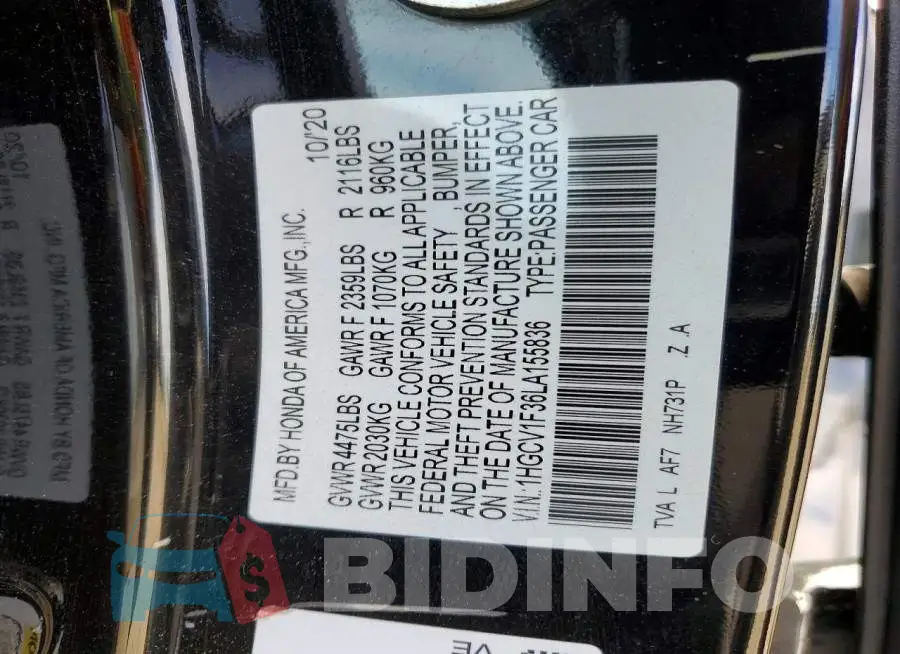 1HGCV1F36LA155836 Photo# 13