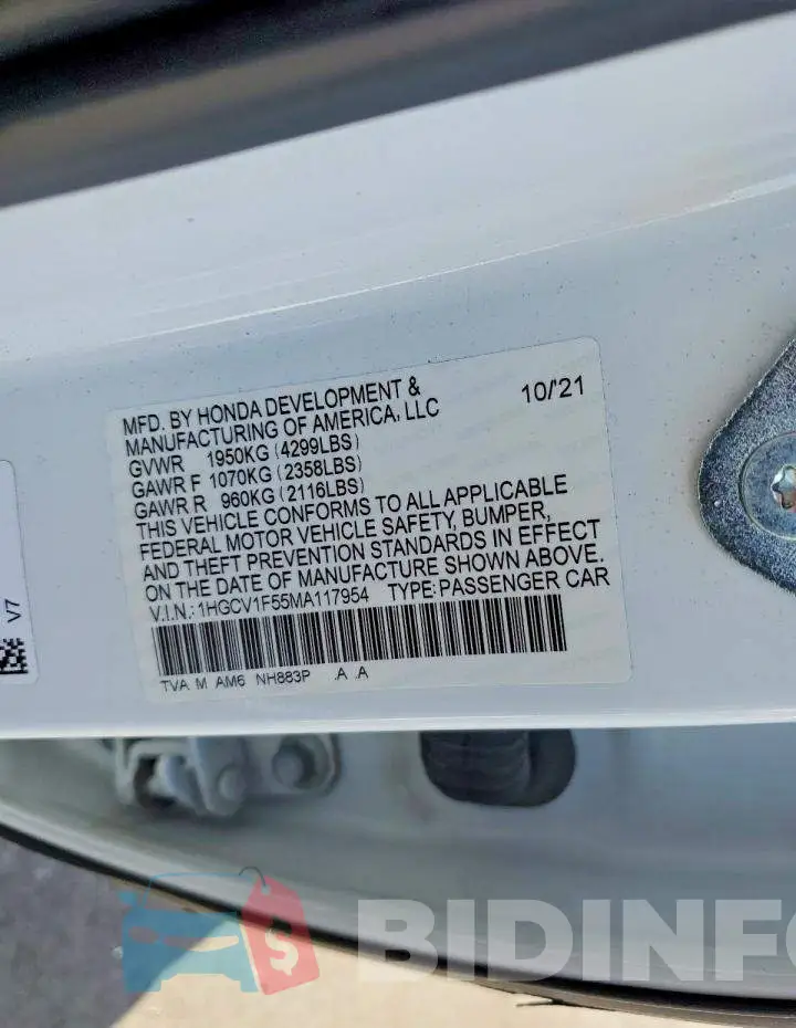 1HGCV1F55MA117954 Photo# 12