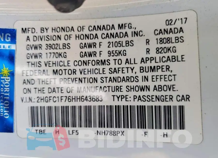 2HGFC1F76HH643683 Photo# 13