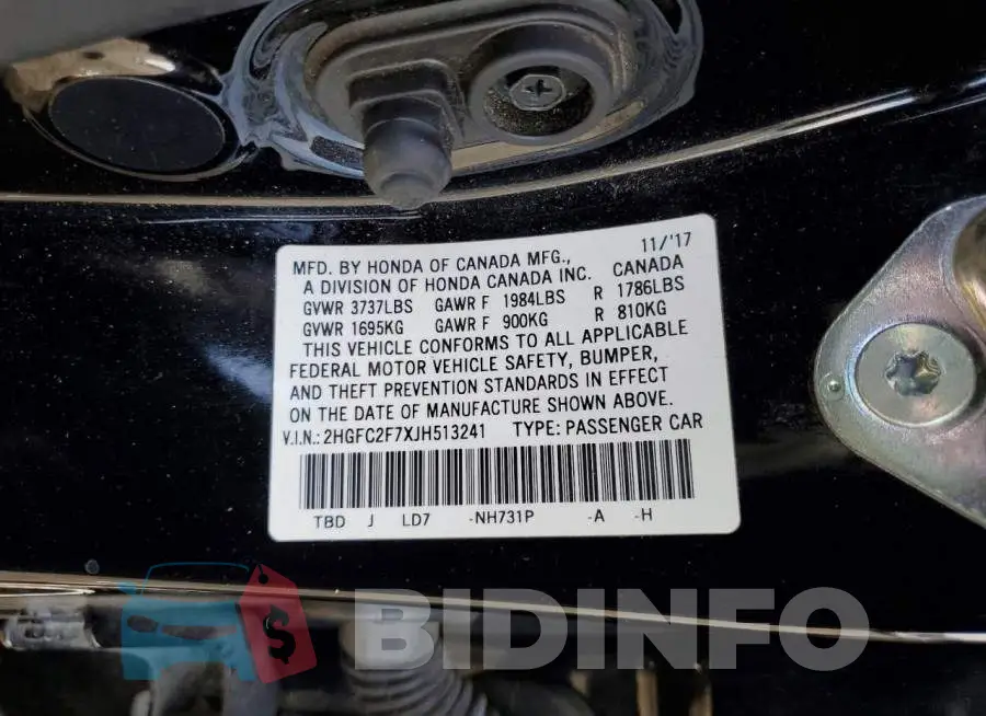 2HGFC2F7XJH513241 Photo# 12