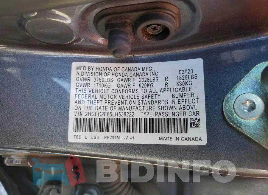 2HGFC2F85LH538222 Photo# 12
