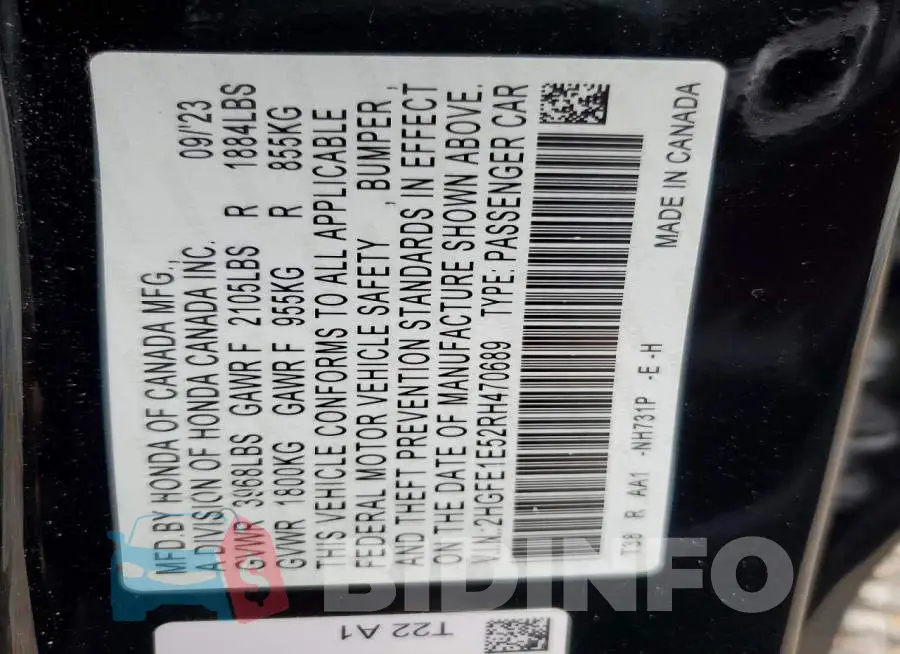 2HGFE1E52RH470689 Photo# 12