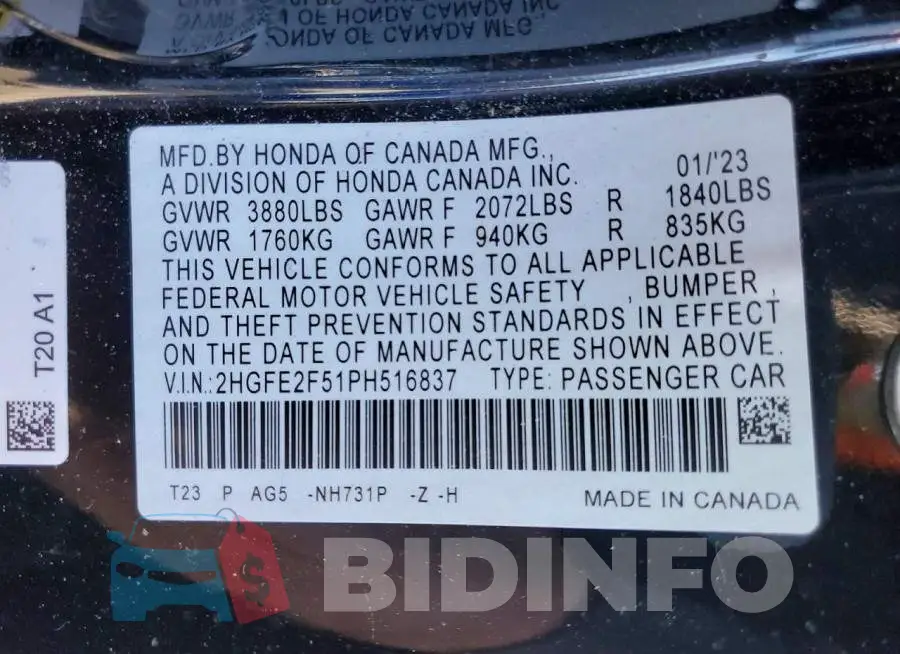 2HGFE2F51PH516837 Photo# 12