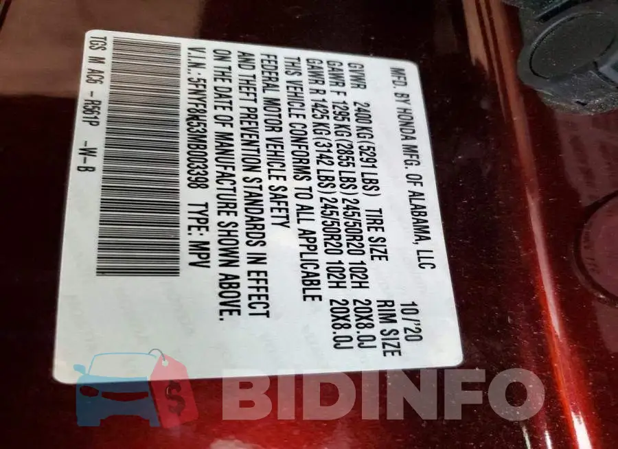 5FNYF8H53MB003398 Photo# 12