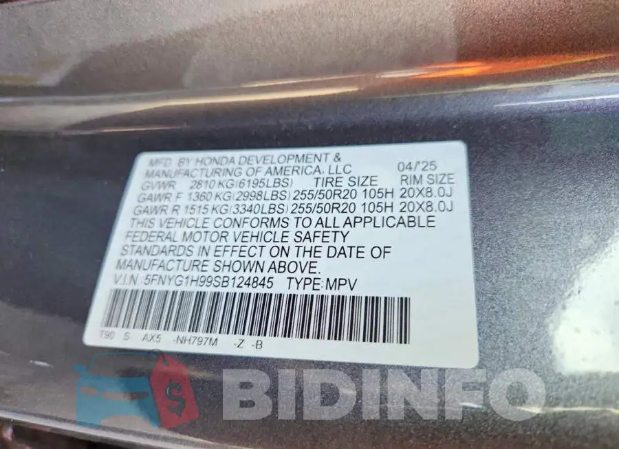 5FNYG1H99SB124845 Photo# 12