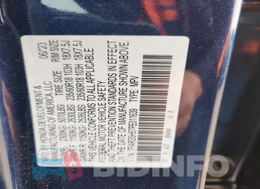 7FARS5H57PE011639 Photo# 13
