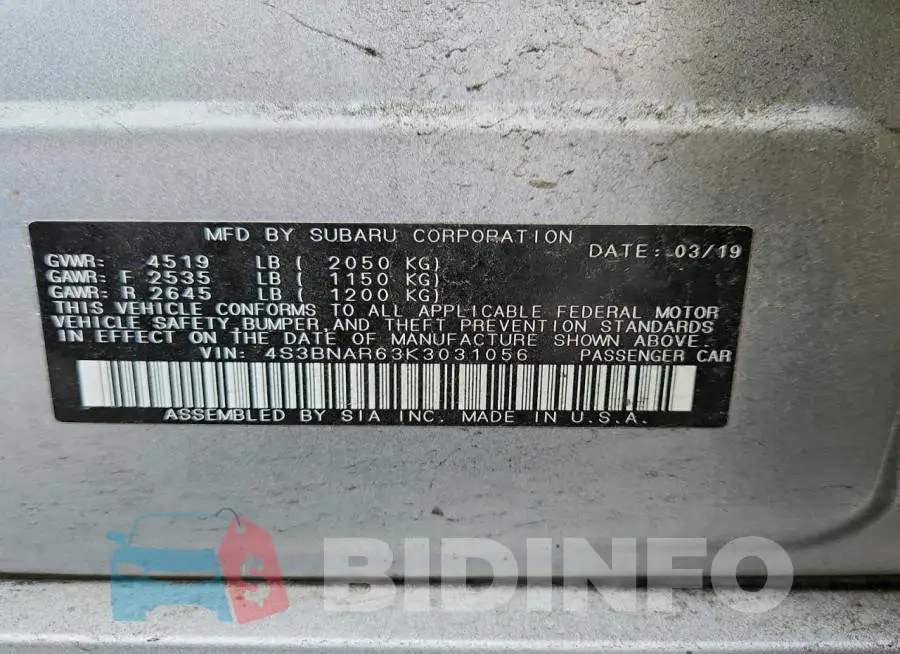 4S3BNAR63K3031056 Photo# 13