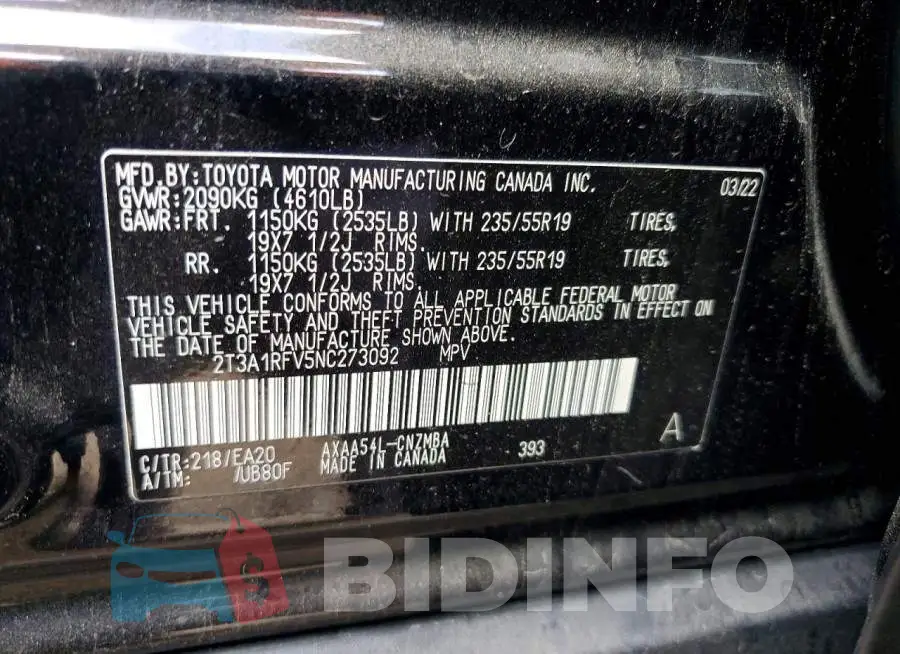 2T3A1RFV5NC273092 Photo# 13
