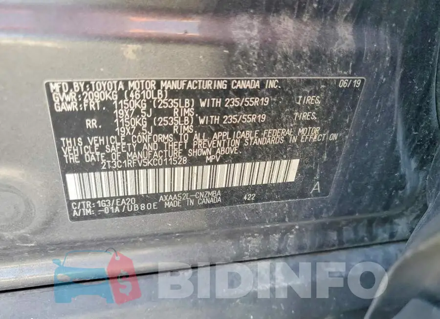 2T3C1RFV5KC011528 Photo# 13