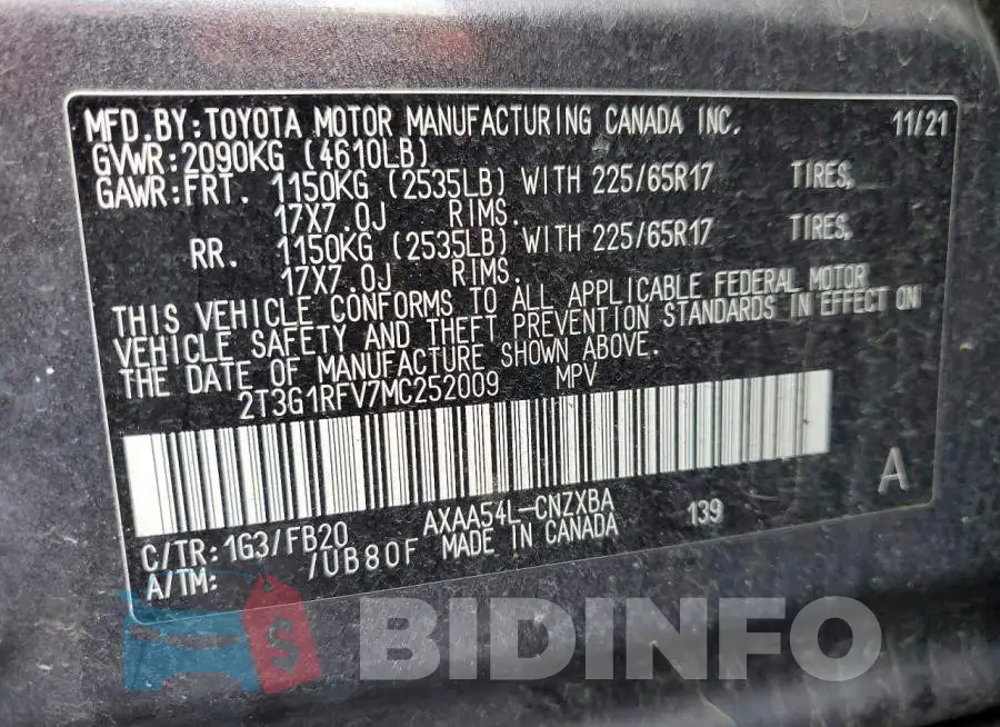 2T3G1RFV7MC252009 Photo# 12