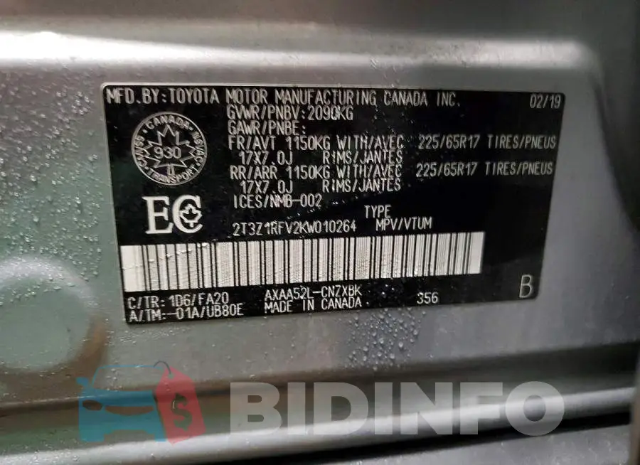 2T3Z1RFV2KW010264 Photo# 14