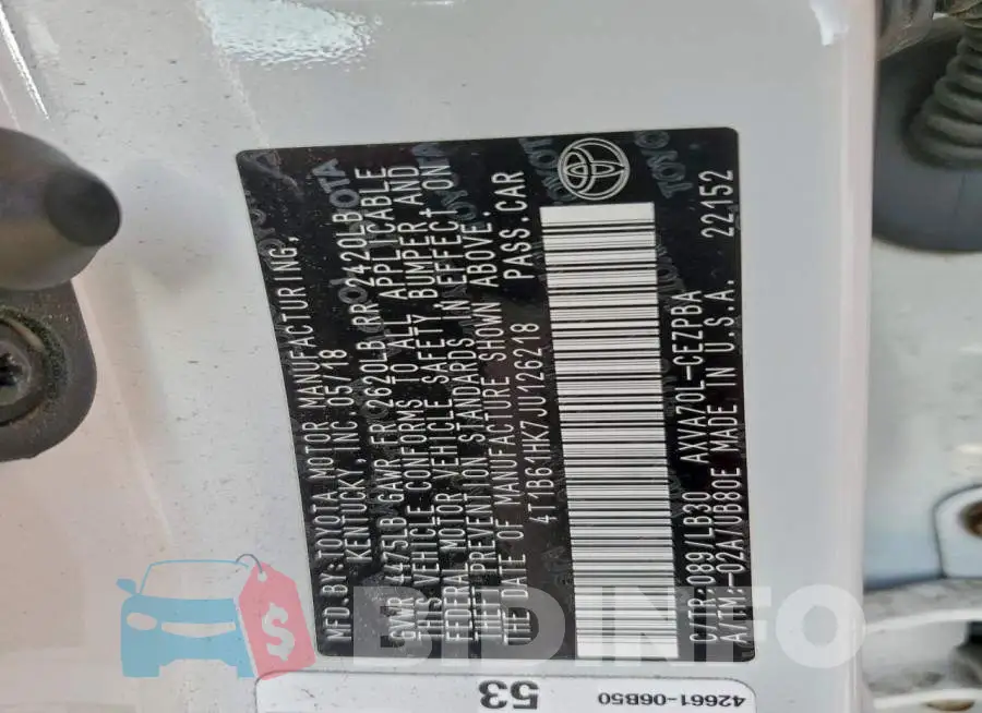 4T1B61HK7JU126218 Photo# 12