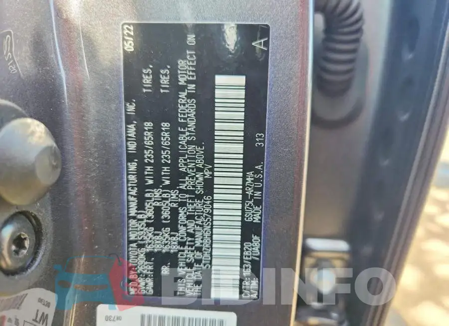 5TDHZRBH6NS579046 Photo# 14