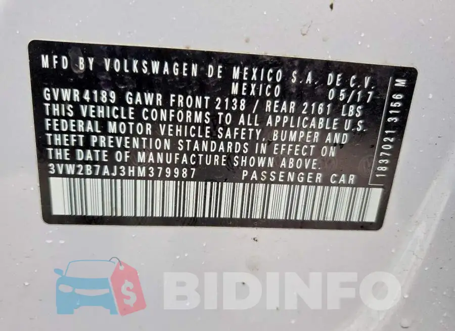 3VW2B7AJ3HM379987 Photo# 12