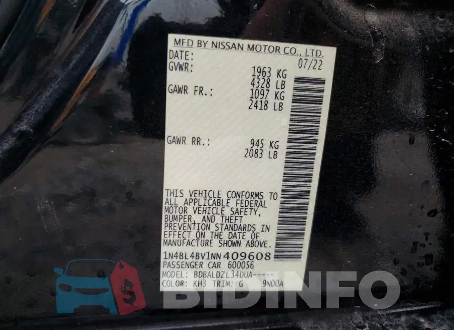1N4BL4BV1NN409608 Photo# 12