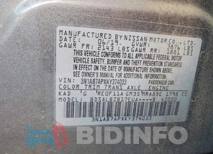 3N1AB7APXKY374033 Photo# 12