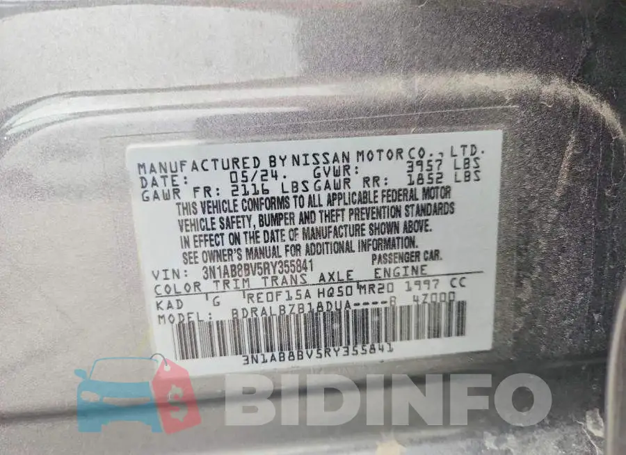 3N1AB8BV5RY355841 Photo# 13