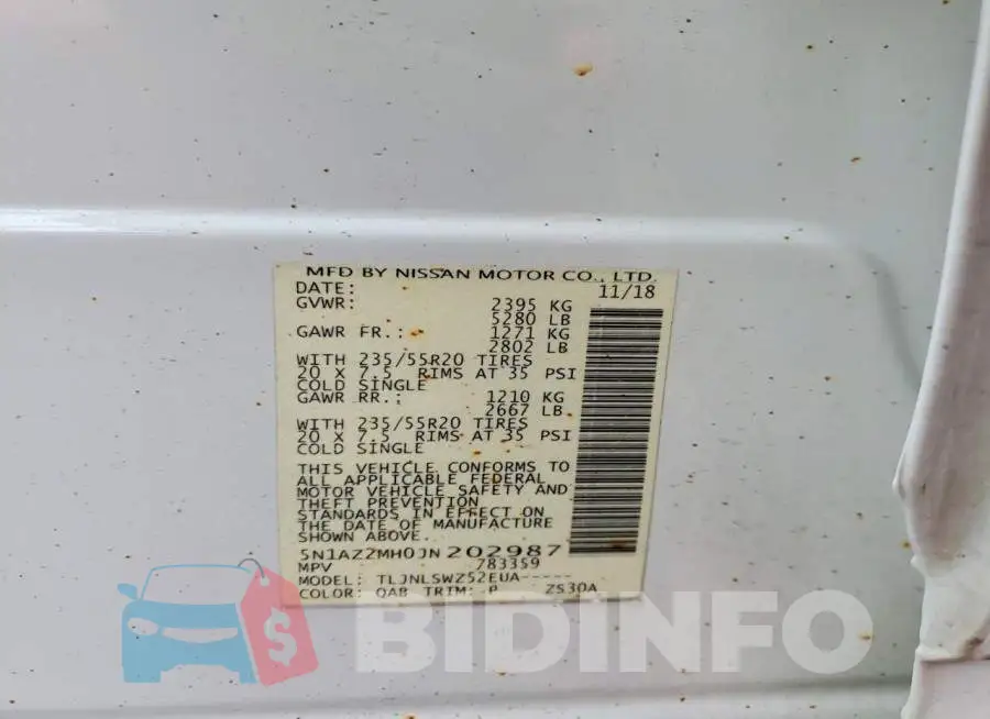 5N1AZ2MH0JN202987 Photo# 12