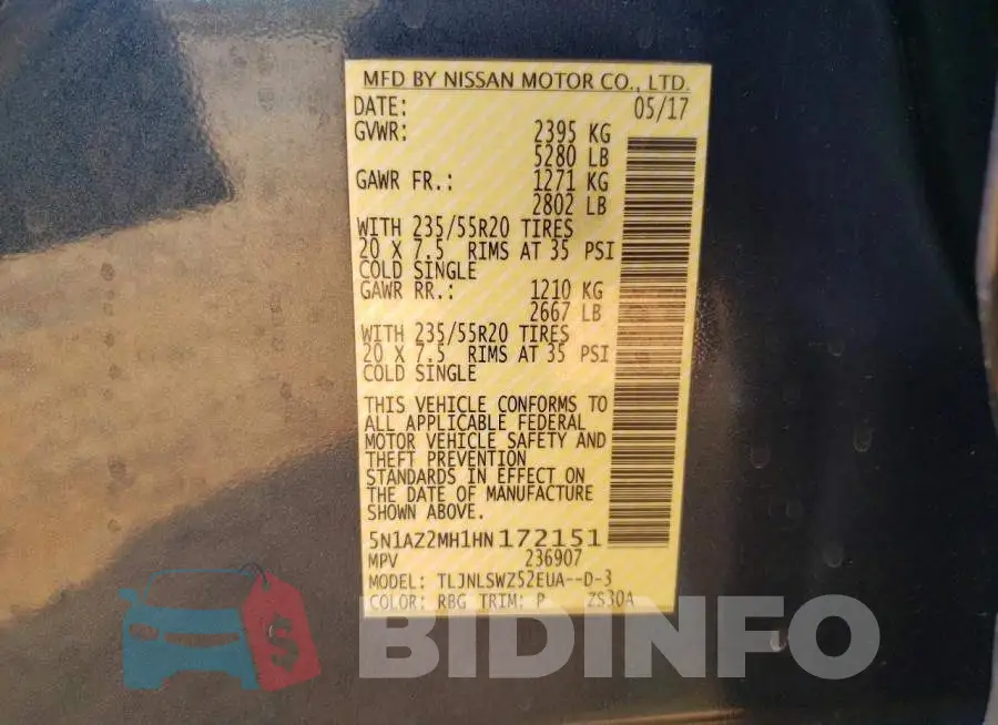 5N1AZ2MH1HN172151 Photo# 12