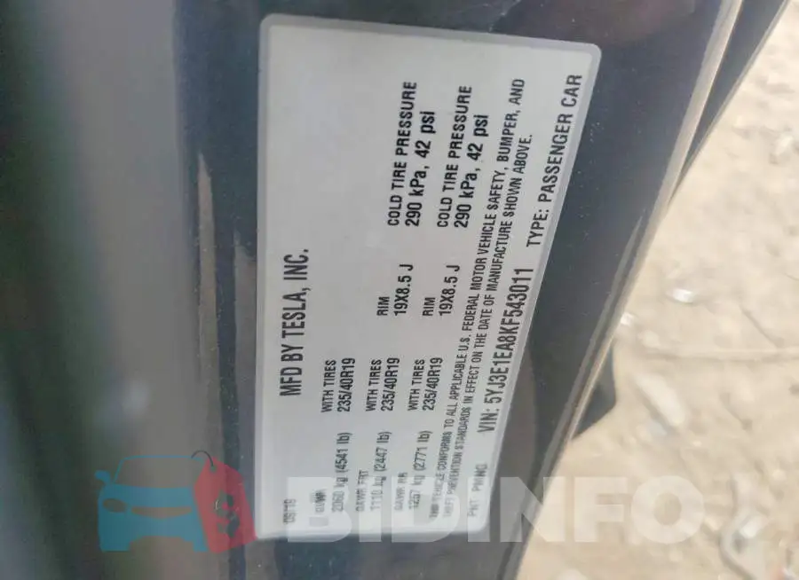 5YJ3E1EA8KF543011 Photo# 12