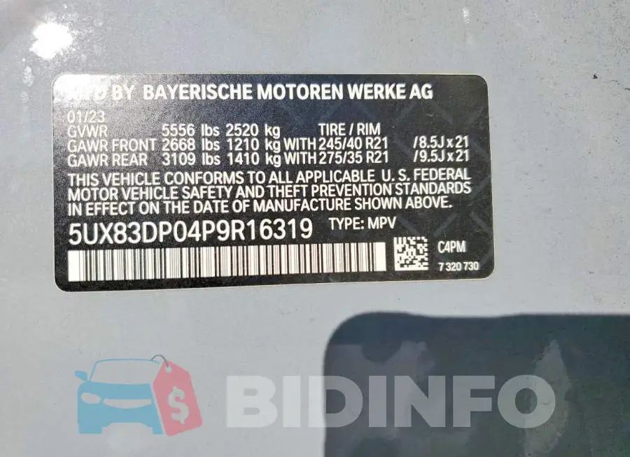 5UX83DP04P9R16319 Photo# 12