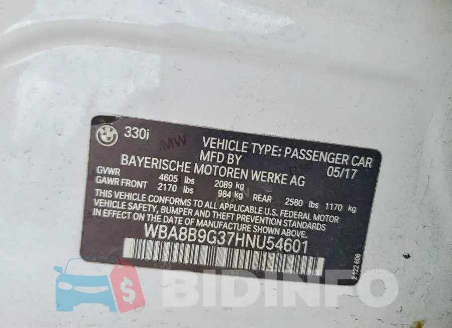 WBA8B9G37HNU54601 Photo# 12