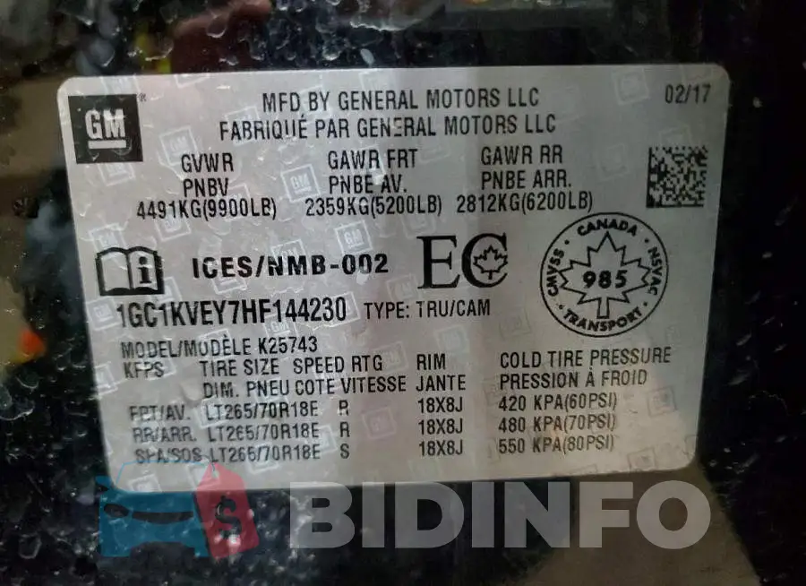 1GC1KVEY7HF144230 Photo# 12