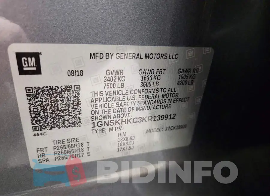 1GNSKHKC3KR139912 Photo# 14